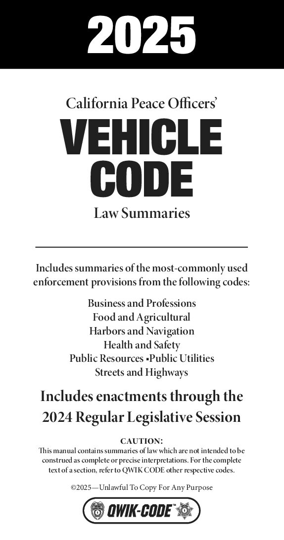 California Vehicle Code 2025 Quick Reference Law Summaries